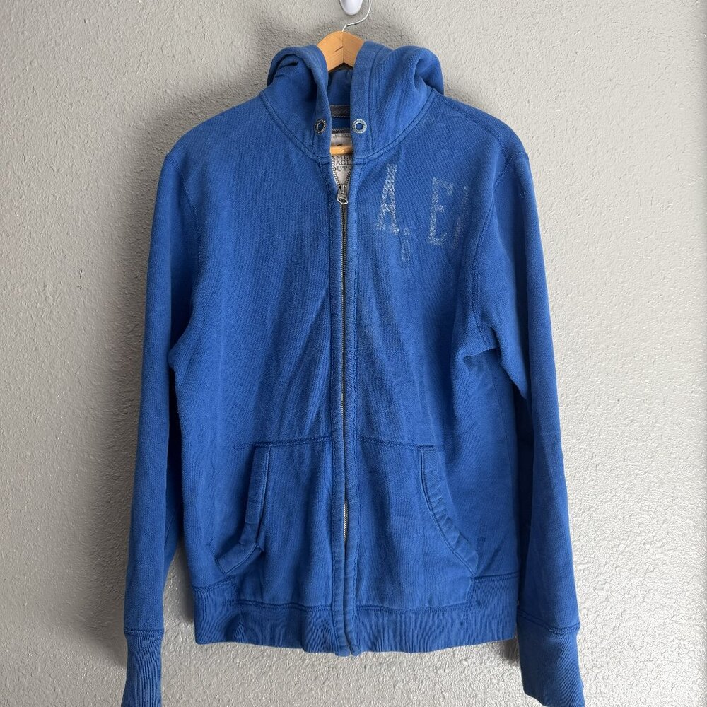 American Eagle Outfitters Blue Full Zip Hoodie Faded Logo Sweatshirt